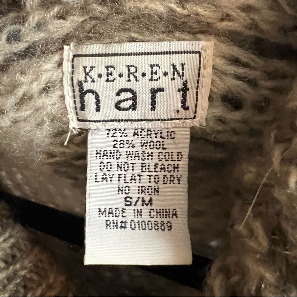 KEREN HART Boho Festival Oatmeal and Tan Cozy Wool Blend Cowl Neck Poncho, S/M - Picture 12 of 12